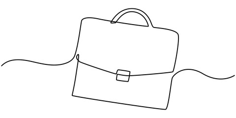 Obraz premium Suitcase working bag one line art drawing. Continuous outline briefcase office bag for working, briefcase continuous line art drawing, Minimalist continuous one line drawing of business bag pro. 