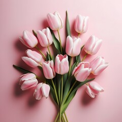 Fototapeta premium Mother's Day, Valentine's Day, Easter, Birthday, Happy Women's Day, Beautiful composition spring flowers. pink tulips flowers on pastel pink background, blossoms, flora, 