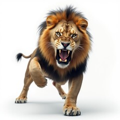 Fototapeta premium Furious Lion Charging Aggressively With Bristling Mane and Sharp Claws