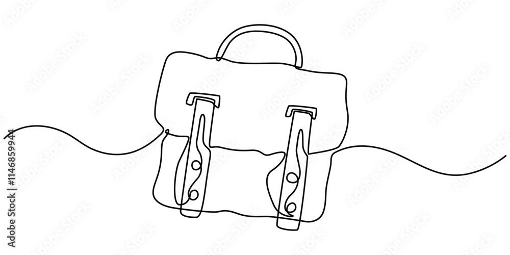 Poster suitcase working bag one line art drawing. continuous outline briefcase office bag for working, brie