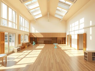 Obraz premium A vibrant playroom, empty, floats in a dreamy AI-generated aerial view.