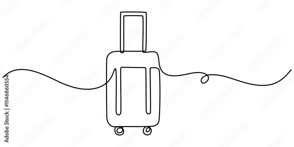 Poster suitcase one continuous line art. luggage drawing travel symbol. vector illustration hand drawn edit