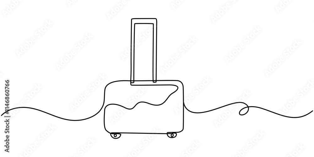 Aufkleber Suitcase one continuous line art. Luggage drawing travel symbol. Vector illustration hand drawn editable stroke, Suitcase on wheels for traveling in continuous drawing style with one editable line. 
