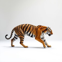 Fototapeta premium Tiger Stretching and Preparing for a Leap Against a White Background