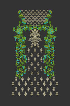 Indian Embroidery Neck and Border Design, Pattern, Patch, Embroidery Designs, Women Shirt Designs, Embroidery Allover Designs Embroidery Illustration, for Textile Clothing Design Manual artwork
