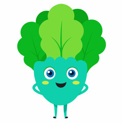 Adorable cartoon Swiss Chard character with big eyes and smooth texture
