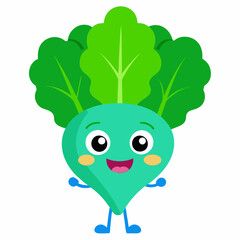 Adorable cartoon Swiss Chard character with big eyes and smooth texture