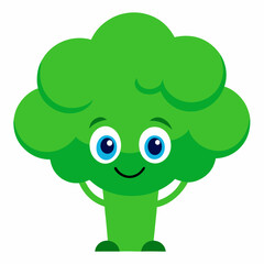 Adorable cartoon Broccoli character with big eyes and smooth texture