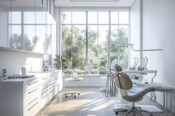 Sleek and Modern Dental Office Interior Design with Advanced Equipment and Bright Lighting