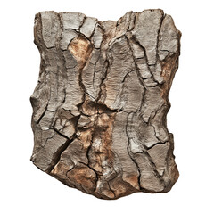 Isolated Image Of A Textured Tree Bark Piece, Rough Surface, Natural Color, On A White Background
