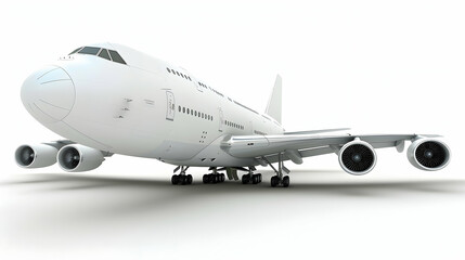 Obraz premium A realistic 3D rendering of a large white airplane on a clean background.