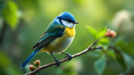 Blue tit, garden tilt-shift, a miniature wonder.