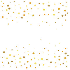 Gold confetti vector texture vector. Premium Christmas, New Year, Birthday Festive Garland. Shooting stars magic glitter, sequins, lights on white gift certificate.