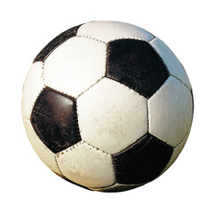 A black-and-white soccer ball isolated over a white background. 