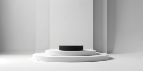 Minimalist arrangement of an award podium against a white background
