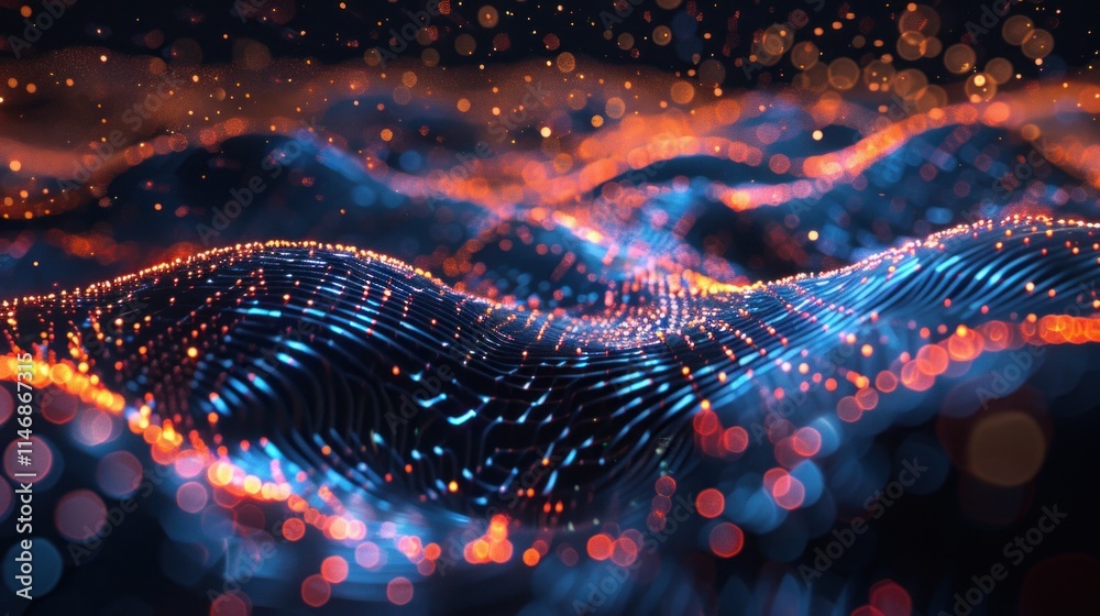 Canvas Prints abstract digital landscape: waves of light and data