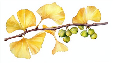 Golden Ginkgo biloba plant leaf in Fall closeup view.