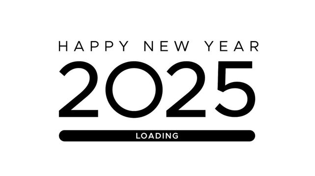 Happy New Year 2025 loading or new year countdown animation Loading bar concept animation new year 205 transition video black and white