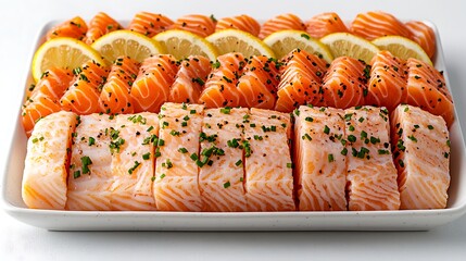 Fresh Salmon Platter with Lemon and Herbs Garnish