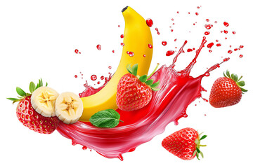 Fresh fruits banana and strawberry