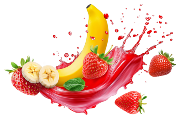 Fresh fruits banana and strawberry