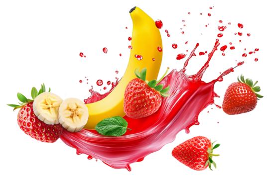 Fresh fruits banana and strawberry