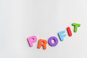 profit word in random ascending shape concept alphabet colorful text  on white background