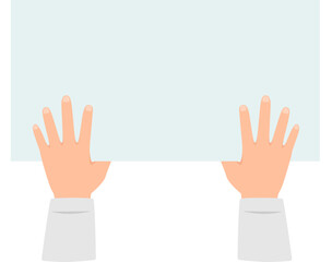 Two hands grasping a blank sign featuring ample copy space, ideal for personal messages or creative designs, set against a clean white background for maximum impact