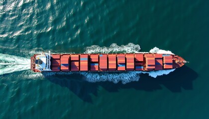 Container ship navigating open waters ocean aerial view maritime industry global trade