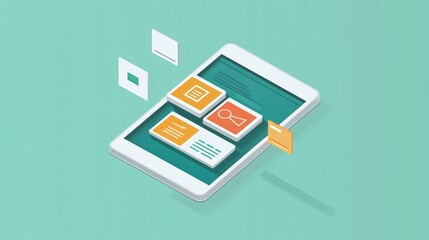 Digital tablet displaying various application interfaces for design and productivity tasks