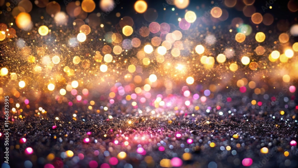 Poster a shimmering backdrop of golden and pink bokeh lights, creating a festive and celebratory atmosphere