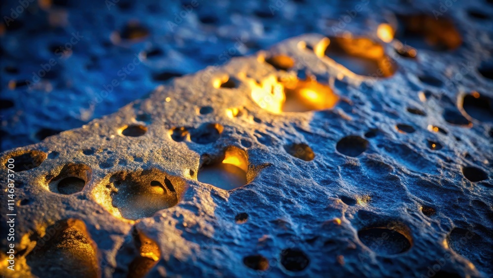 Poster a close-up view of a weathered rock surface illuminated by the golden light of the setting sun, reve