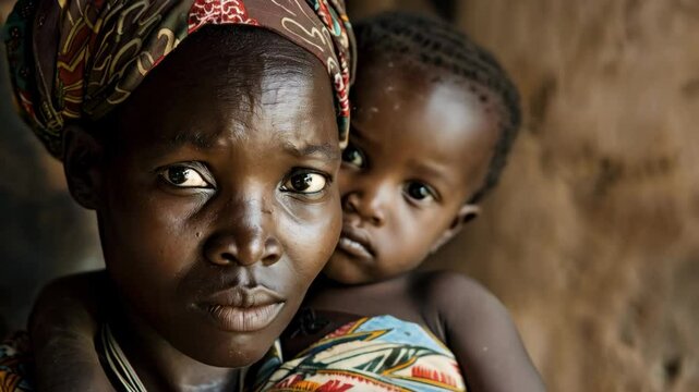 portrait of african woman with child. poverty concept