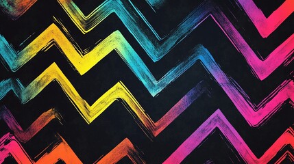 A pattern of zigzag lines in vibrant neon colors on a black background.