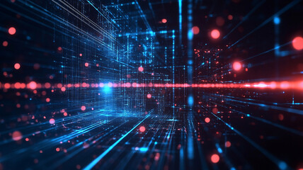 Obraz premium A dark background with technological neural connections. Digital waves.