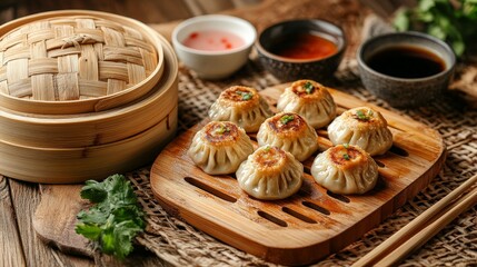 Traditional Dim Sum with Bamboo Steamers