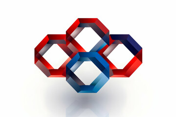Fototapeta premium Abstract design featuring interconnected hexagonal shapes in red, blue, and white.