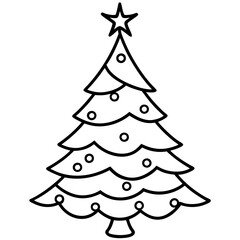 Christmas Tree Line Art Vector on White Background