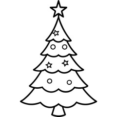 Christmas Tree Line Art Vector on White Background