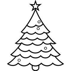 Christmas Tree Line Art Vector on White Background