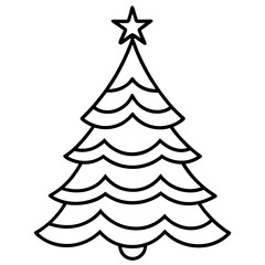 Christmas Tree Line Art Vector on White Background