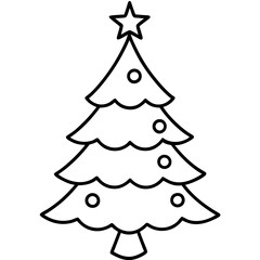Christmas Tree Line Art Vector on White Background