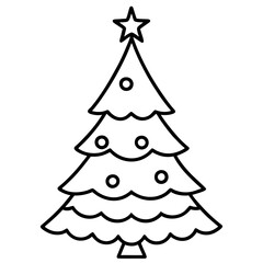 Christmas Tree Line Art Vector on White Background