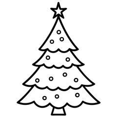 Christmas Tree Line Art Vector on White Background