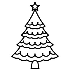 Christmas Tree Line Art Vector on White Background