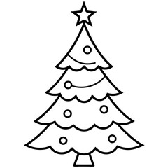 Christmas Tree Line Art Vector on White Background