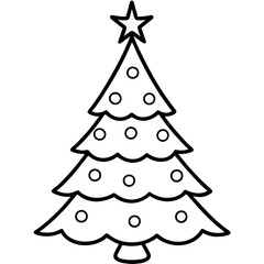 Christmas Tree Line Art Vector on White Background