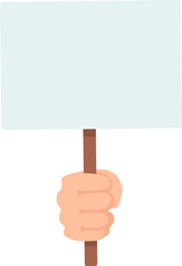 Hand gripping a blank protest sign featuring a wooden stick, poised for personal messages, set against a clean white background, ideal for expressing opinions and advocating for change