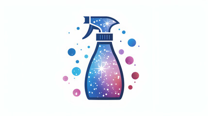A colorful spray bottle with a cosmic design, suggesting cleaning or refreshing purposes.
