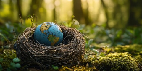 Obraz premium Planet Earth in a Bird Nest Environmental Art
